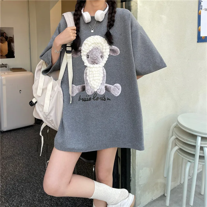 

Vintage Cartoon Short Sleeve Alt Tops For Girls Korean Oversized Kawaii Aesthetic Summer Grunge Goth Clothes Women's Streetwear