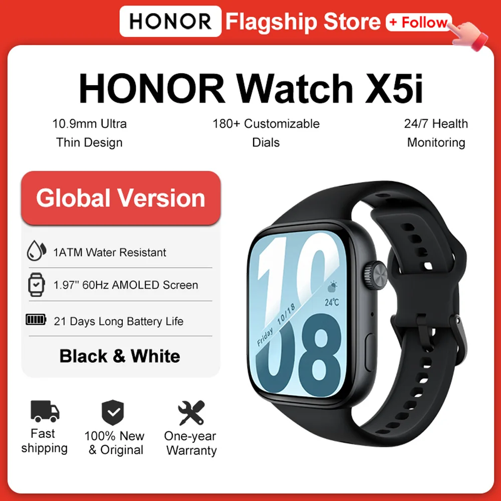 Фото Умные часы HONOR Watch X5i Global Version с 1,97-дюймовым AMOLED-дисплеем, поддержкой Bluetooth-звонков, 21-дневным временем автономной работы, 109 спортивными режимами и водонепроницаемостью 1ATM. №1
