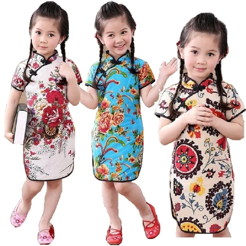 

Платье Ципао для маленьких девочек, китайское традиционное модное Новогоднее детское платье Ципао, льняная одежда, 2022