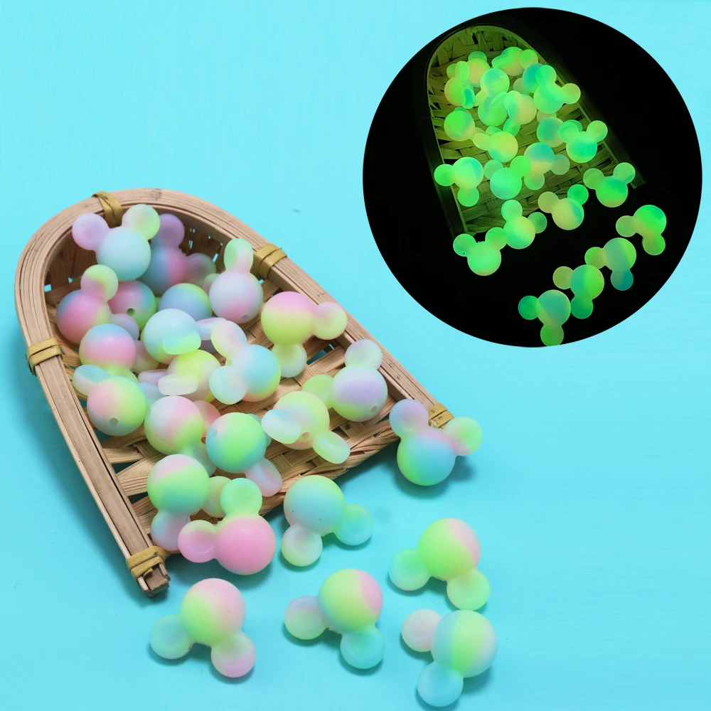 50pcs Silicone Beads Mickey Glow In The Dark Baby Teething Luminous Silicon Chew Teether Beads For Jewelry Making