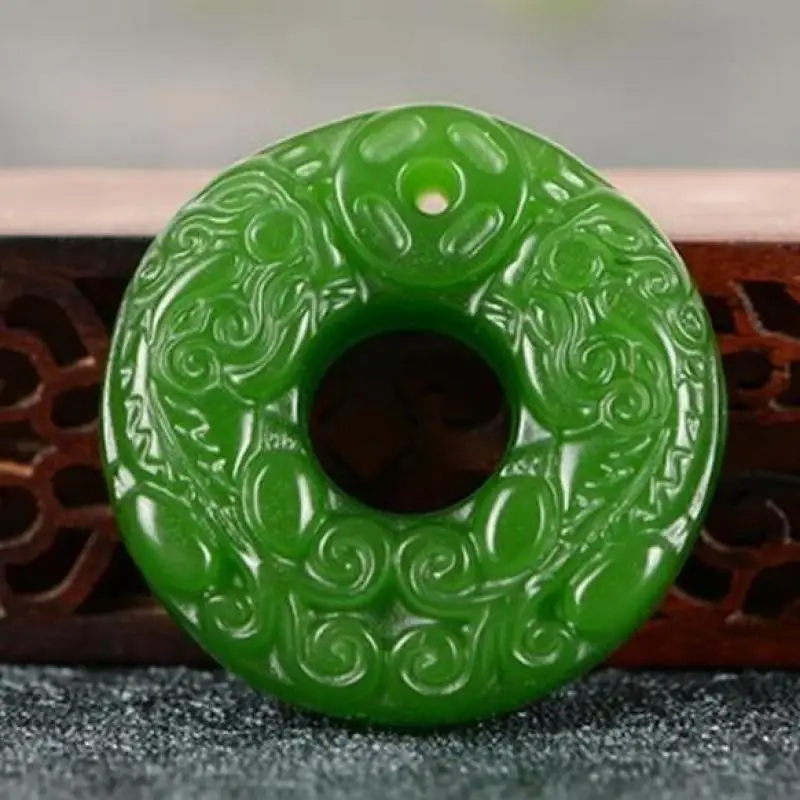 

Natural Green Jade Double Pixiu Donut Pendant Necklace Men Women Feng Shui Charms Wealth Brave Troops Lucky Amulet Gifts