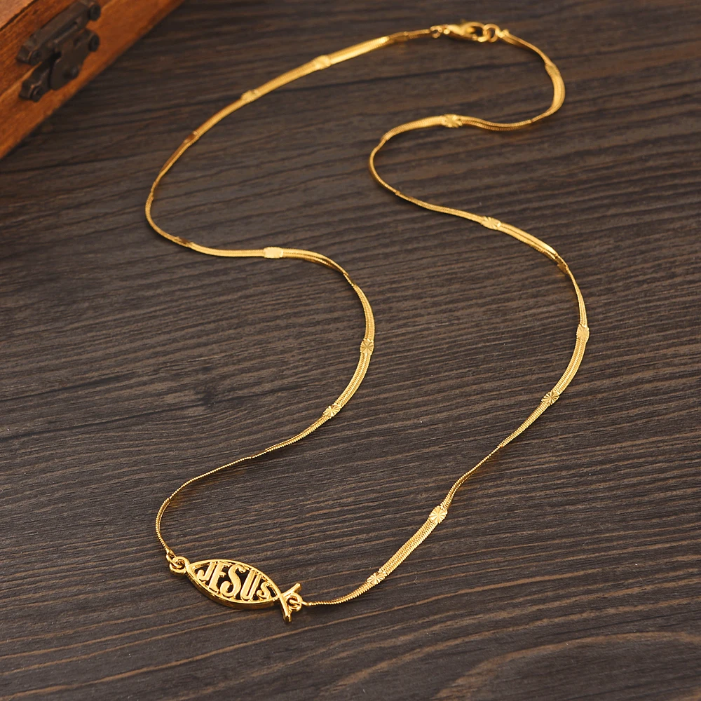 

Fish 24k Gold Color Fill New Necklace For ChristianMen Women Girl Bracelet Fashion High Quality Chain Habesha Wedding Party Gift