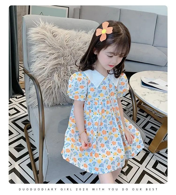 

Summer Girls Short-sleeved Dress New Children's Lapel Princess Dress Girl Baby Floral Dress Girl Summer Clothes