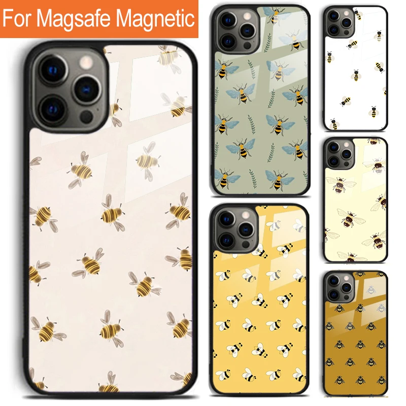 Чехол с пчелами для телефона iPhone 16 15 14 13 12 11 Pro Max Plus Magsafe магнитный чехол