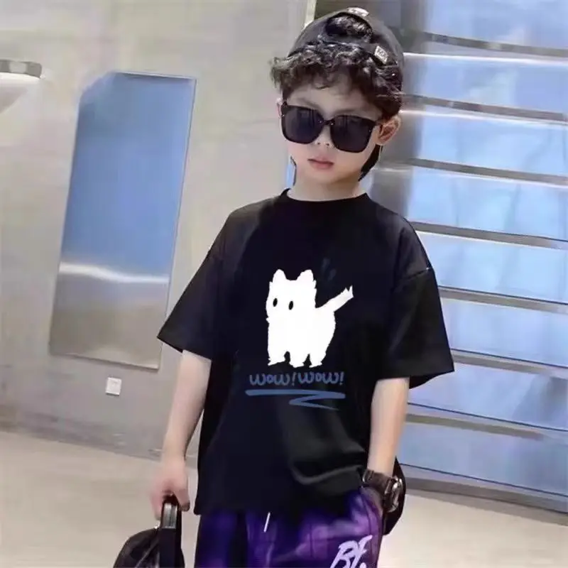 Футболка хлопковая с коротким рукавом и принтом свободного покроя