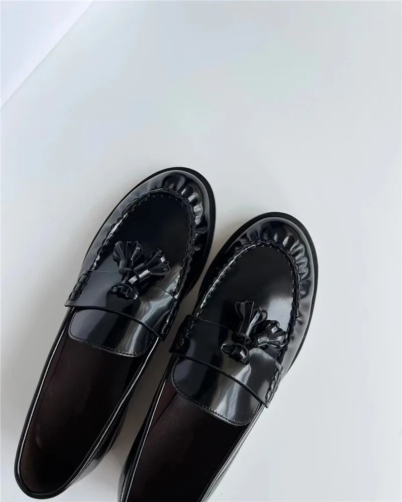 New style leather single shoes in spring and autumn Women's Lefu shoes English style flat heel round toe small leather shoes