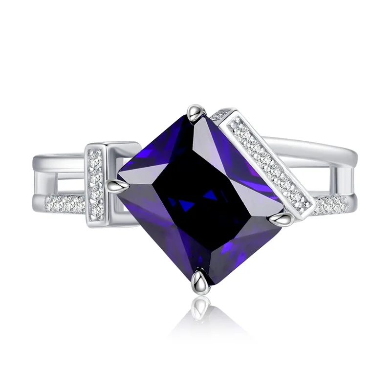 

Bao2023 New S925 Silver 8 * 10 Purple Blue Diamond High Carbon Diamond European and American Quick Selling Ring Ring Ring