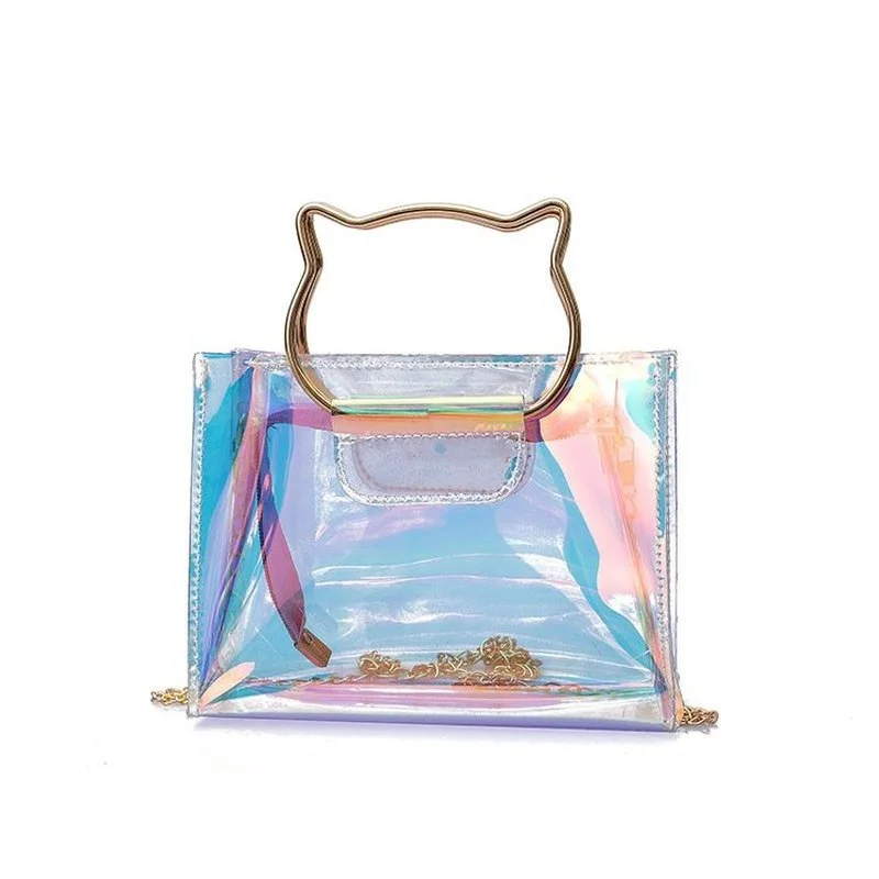 

2022 Women's Beach Bag Colorful Transparent Jelly Pouch Chain Handbag Shoulder Crossbody Bag