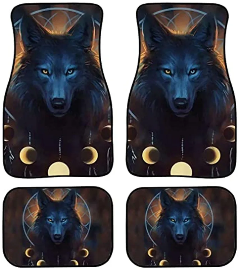 

Three Moon Wolf Print Waterproof Rubber Car Mats 4PCS Car Universal Foot Mat Pattern