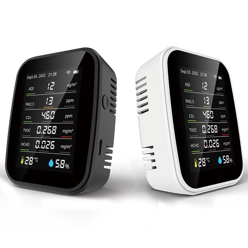 

Wi-Fi детектор качества воздуха Tuya 10 в 1, тестер CO2 AQI PM2.5 TVOC HCHO монитор формальдегида календарь TFT дисплей, датчик, тестер