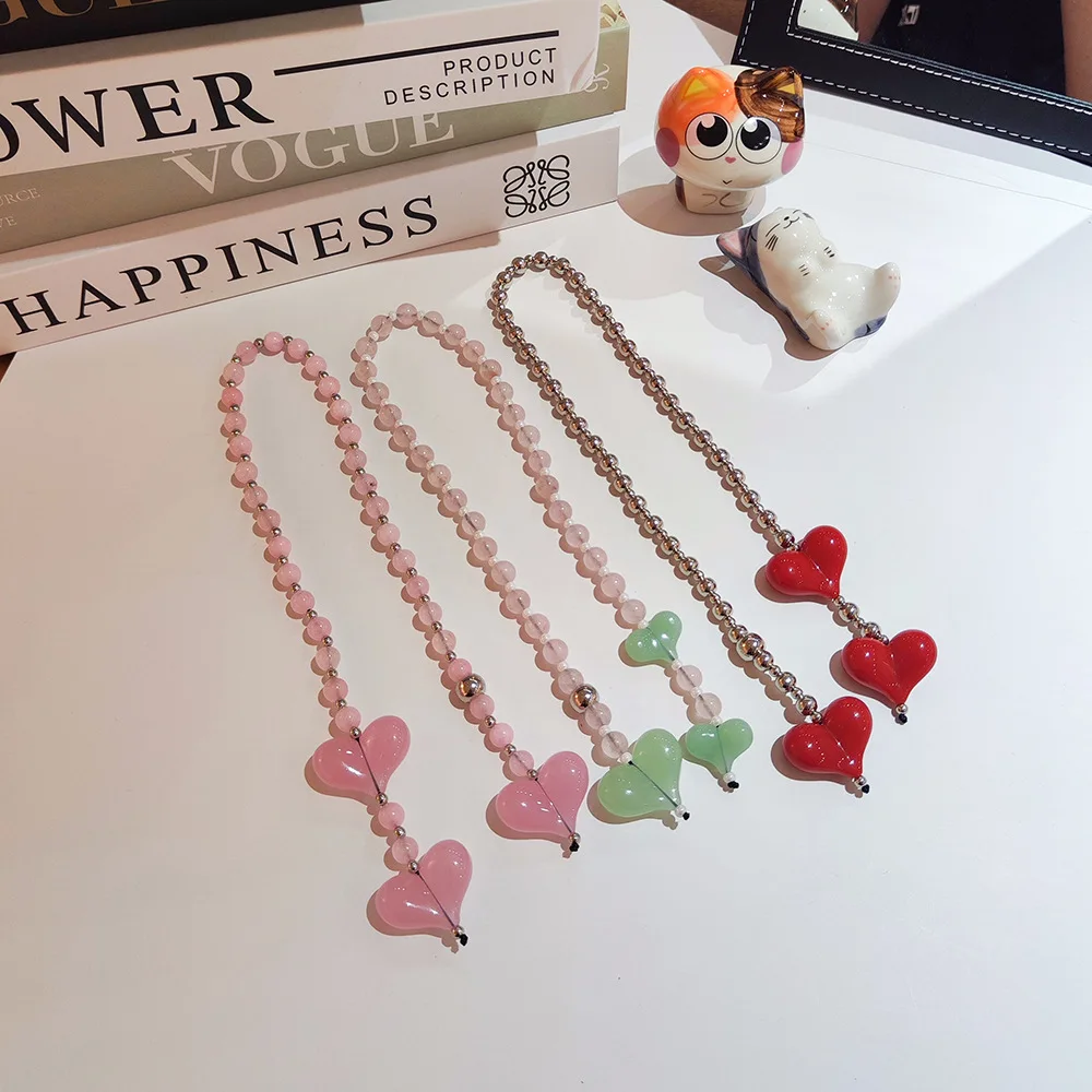 HERLOOK Big Love Heart Сумка Подвески Натуральный Камень Бусины Цепочка Подвеска для