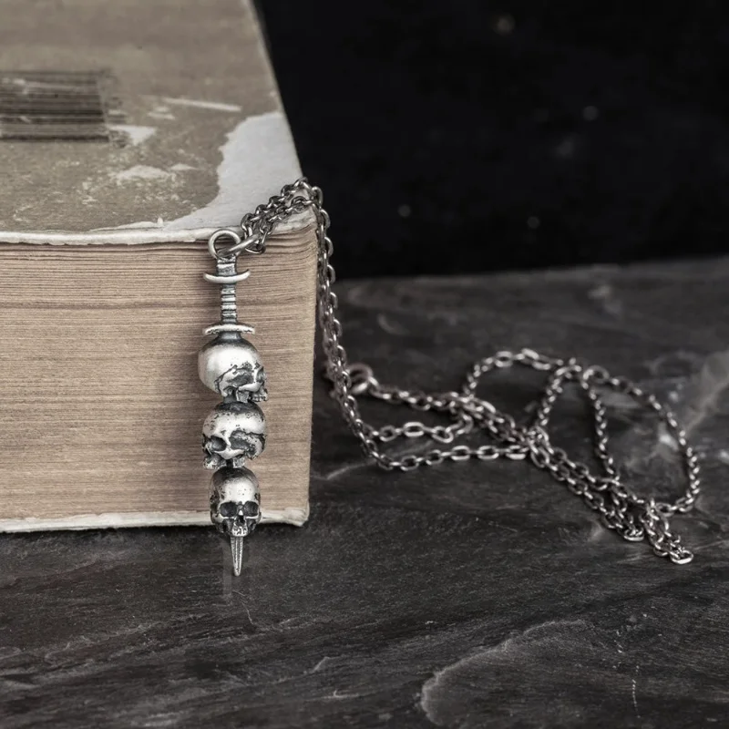 BOCAI S925 Стерлингового Серебра Подвески для Женщин Мужчин Ретро Череп-Голова Меч