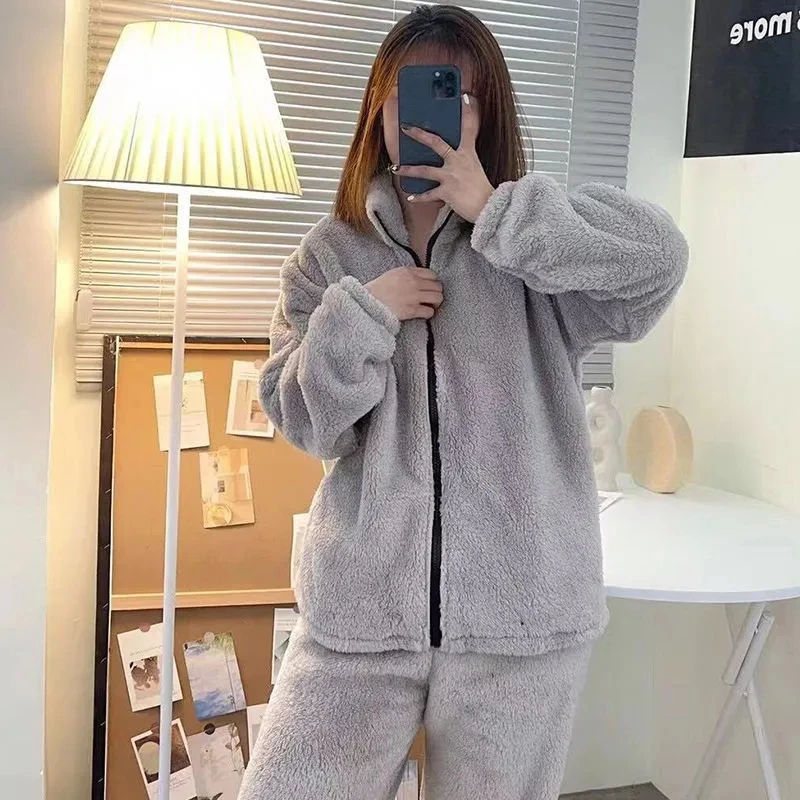 

Winter Flannel Pajamas Set Women Coral Fleece Homewear Suit Pijama Women Sleepwear Thick Velvet Warm Soft Comfortable Pyjamas