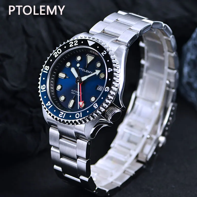PTOLEMY Skx007 GMT мужские часы для дайвинга алюминиевый двунаправленный безель с