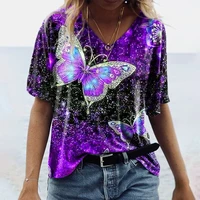 oversized t shirt women summer 3d butterfly print t shirt 2021 casual half sleeve v neck loose pullover shirt ladies tops tees