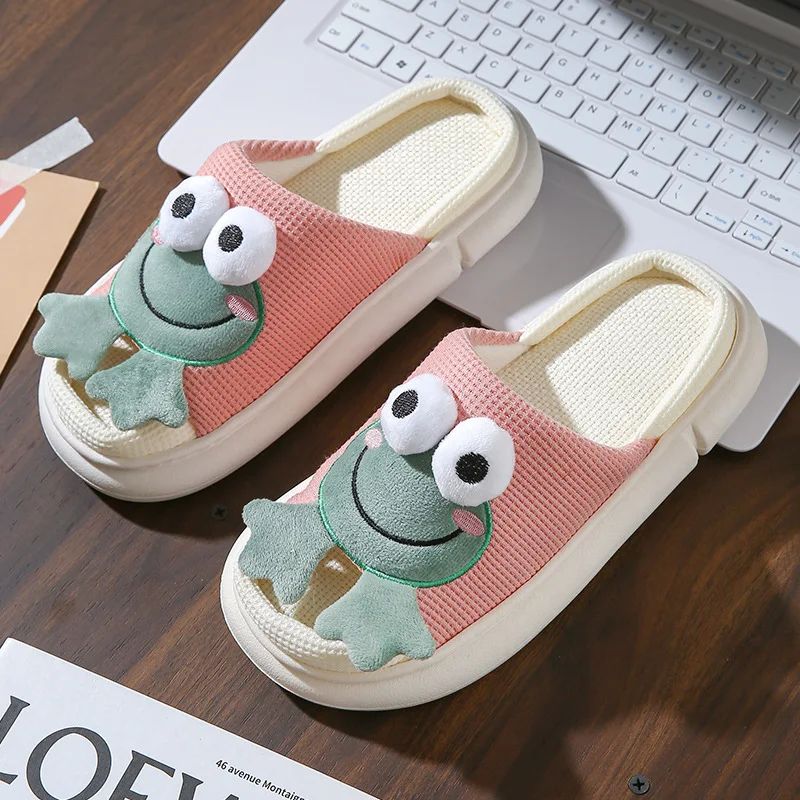Frog Slippers for Women Spring Summer Cozy Flip Flops Platform Cloud Kawaii Cartoon Frog Woman Sandals Frog House Slipper