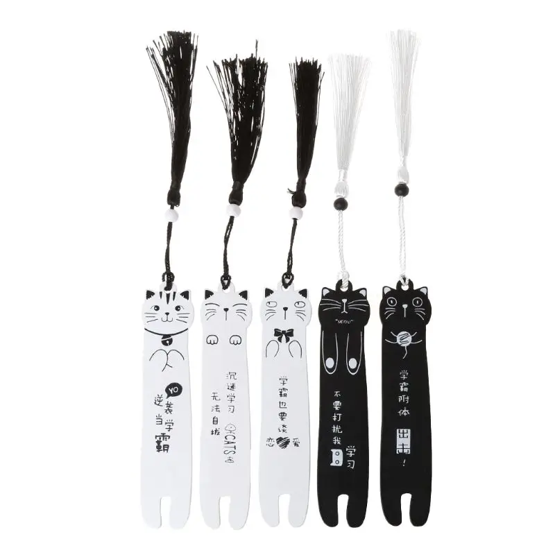 

L21B Cute Cartoon Wooden Bookmark Book Page With Tassel Student Stationery School