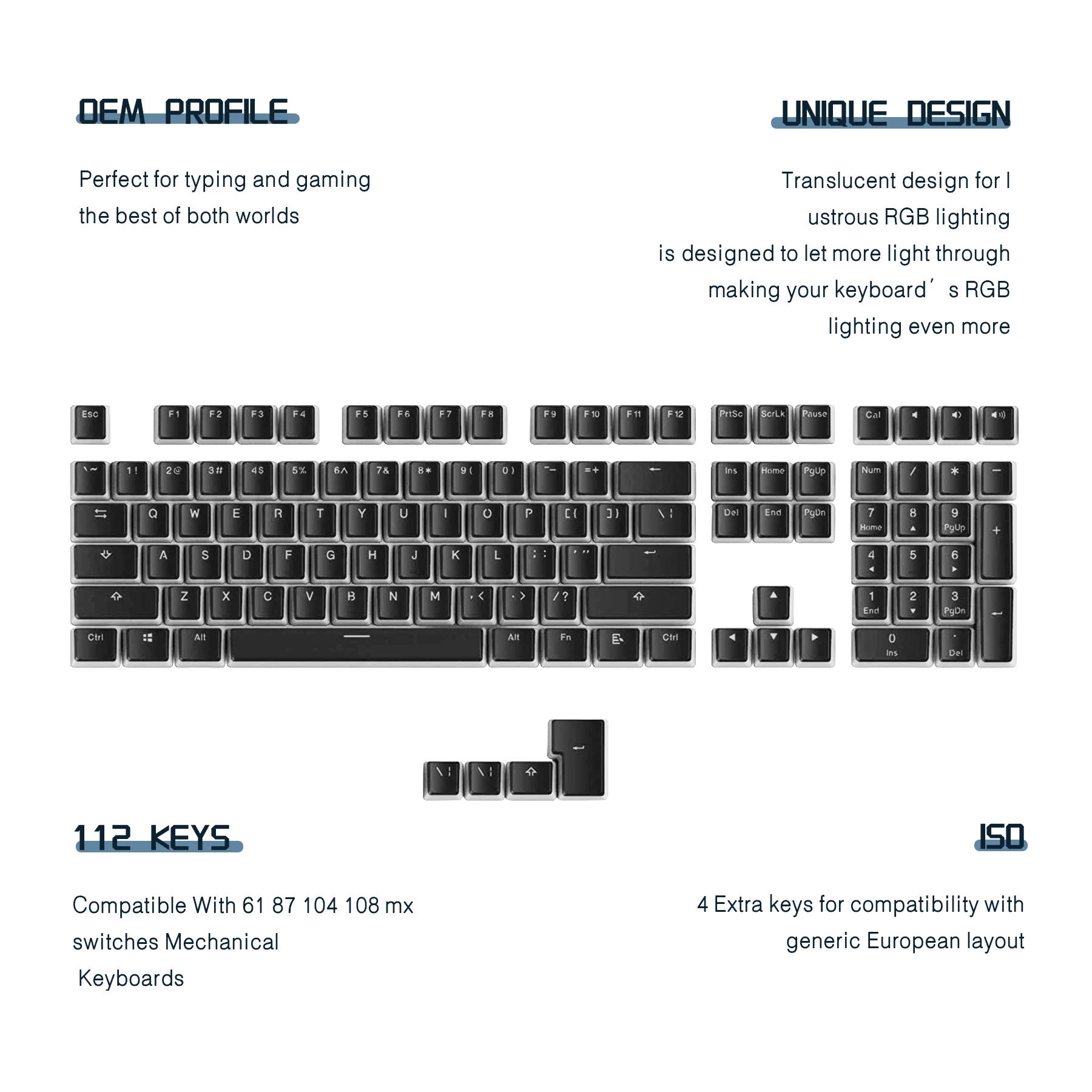 

PBT Pudding Keycaps Shine Through MX Keycap OEM Translucent Backlit Mechanical Keycaps for 61 87 104 RGB Mechanical Keyboard