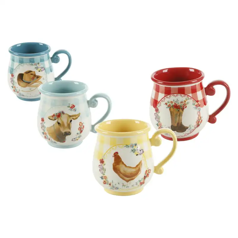

Gingham 16-oz Mugs, Set of 4