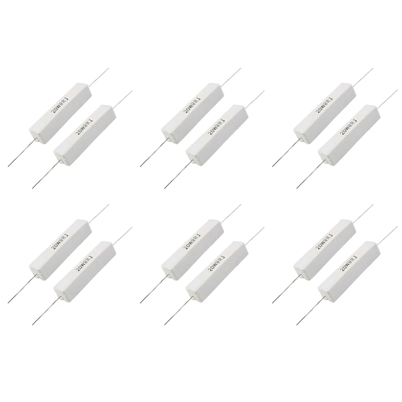 

JFBL Hot 12 Pcs Wire Wound Ceramic Cement Resistor 8 Ohm 20W 5%