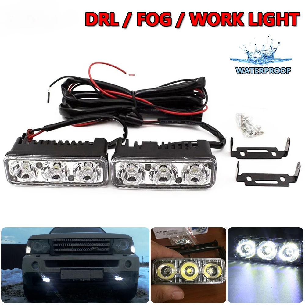 

Waterproof Car lamp High Power DRL Fog Lamps Aluminum LED Daytime Running Lights with Lens DC 12V Super White 6000K
