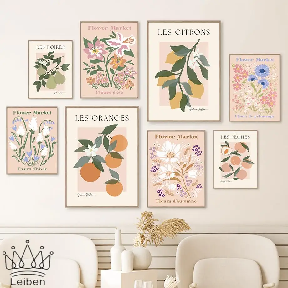 

Oranges Peaches Lemons Pears Flowers Market Canvas Paintings Nordic Wall Art Posters and Prints Modern Home Decor Living Room