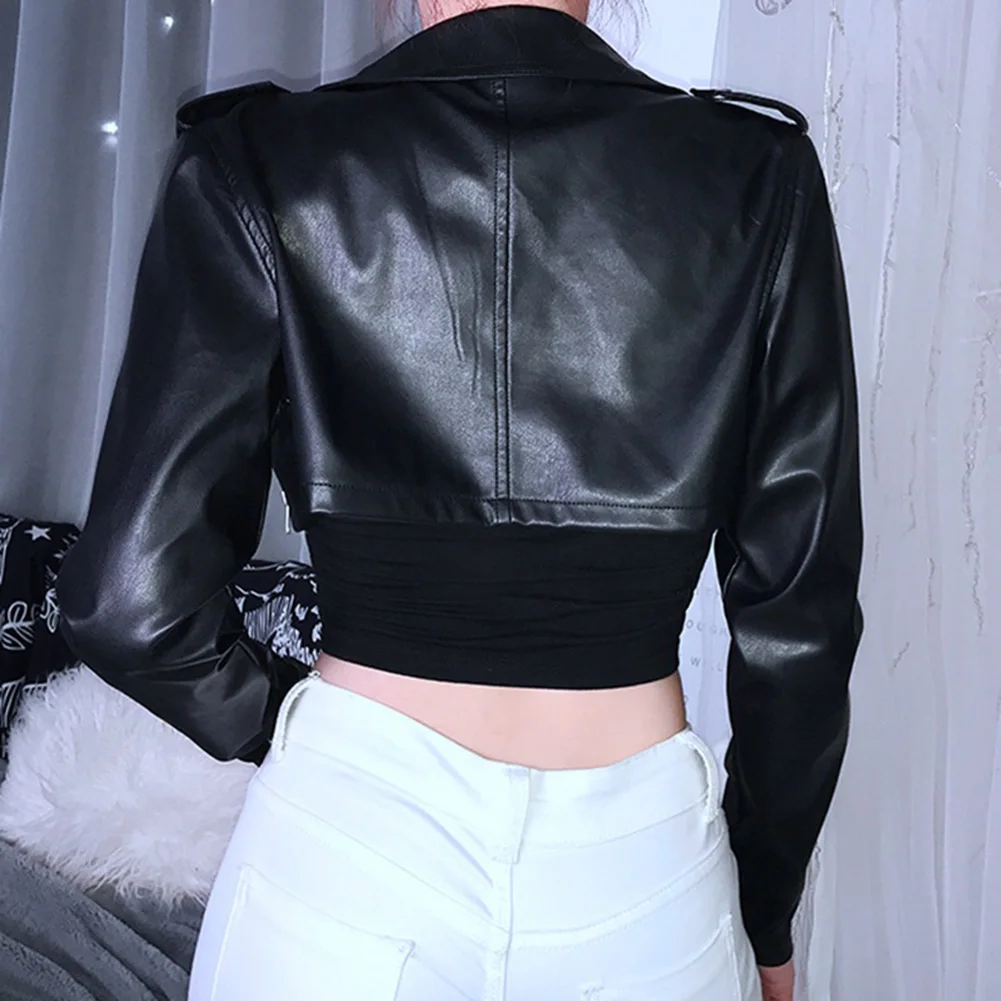 2021 PU Leather Jacket Classic Women Soft Slim Faux Leather Short Motorcycle Jackets Rivet Zipper Cool Outerwear Black punk emo