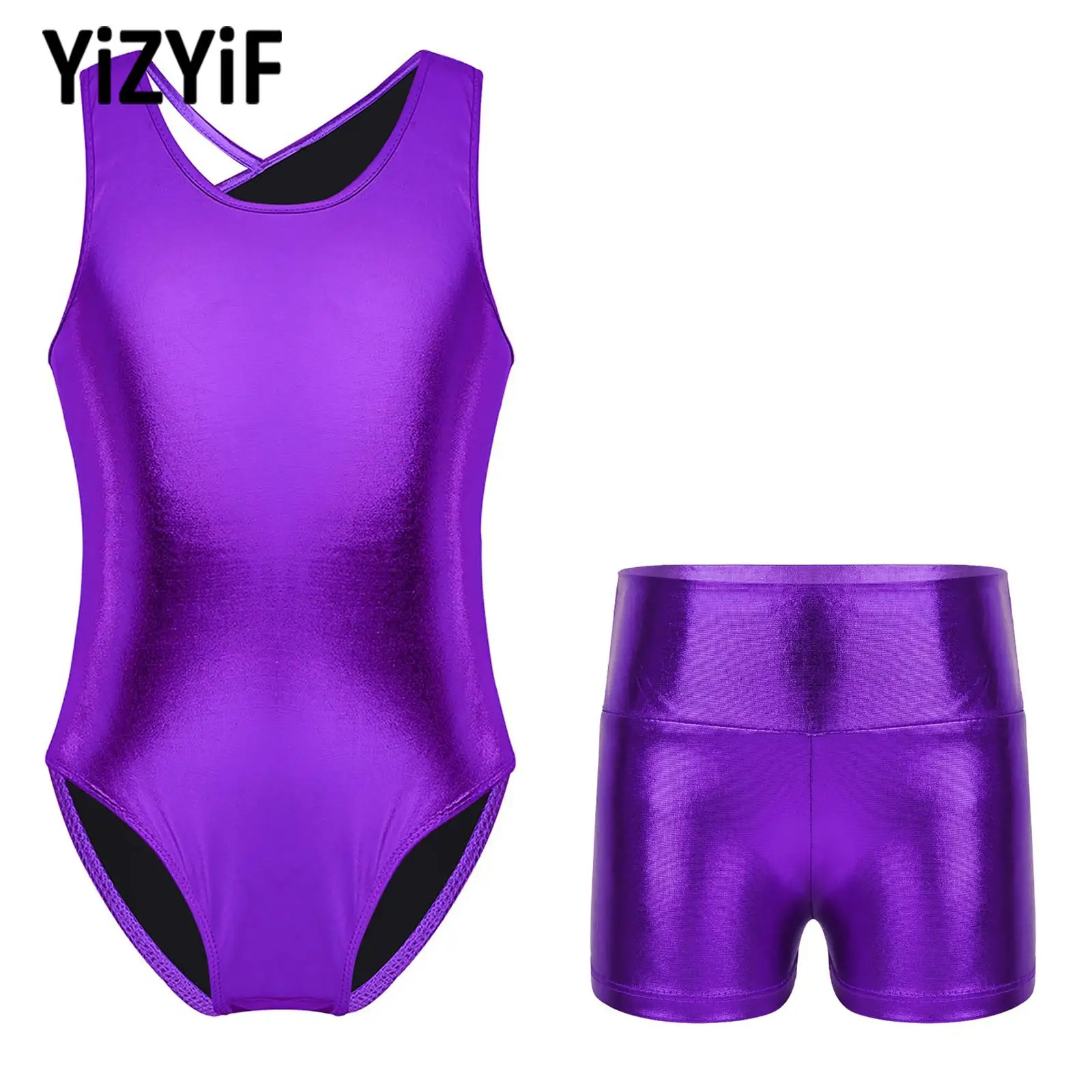 

2022 Kids Dance Costumes Wear Girls Sleeveless Ballet Dance Dress Gymnastics Leotards Hollow Back Bodysuit Costumes with Shorts