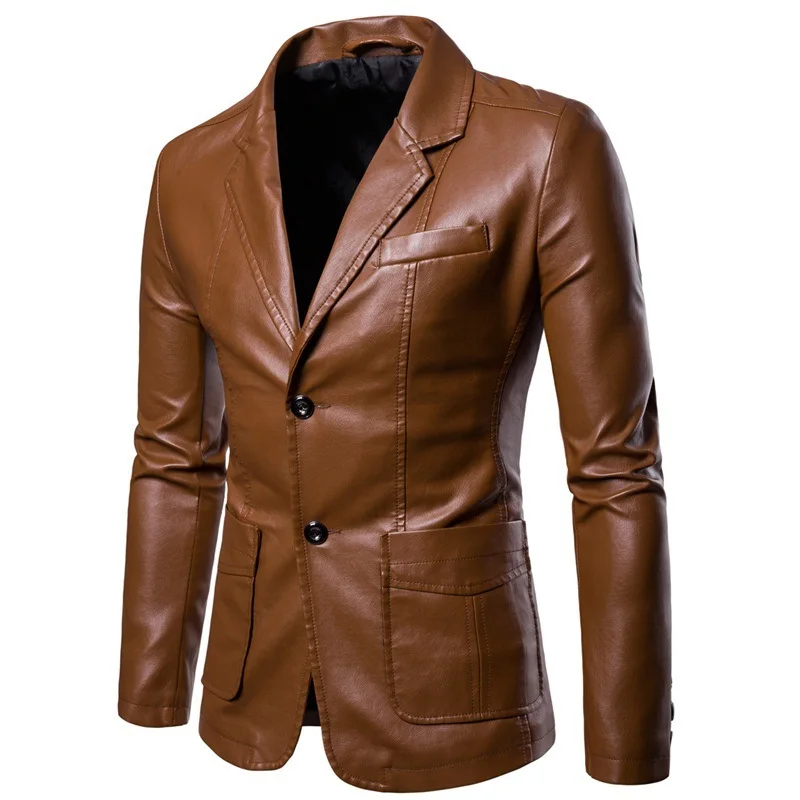 

Men Slim Leather Suits Jackets Fit Blazers Jackets Coats New Fashion Male PU Leather Overcoats Blazers Jackets Coats Size 6XL