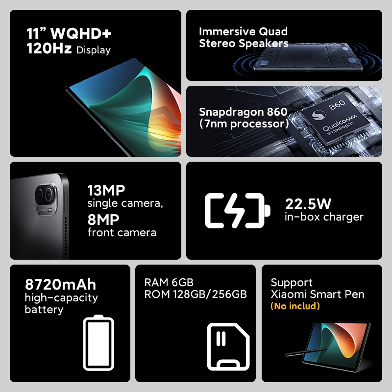 Cena 2022 Wersja Globalna Android 11.0 8GB RAM 128GB ROM 4k Ekran HD Snapdragon 845 Tablet PC 5G Podwójna Karta SIM Lub WIFI GPS Tablette