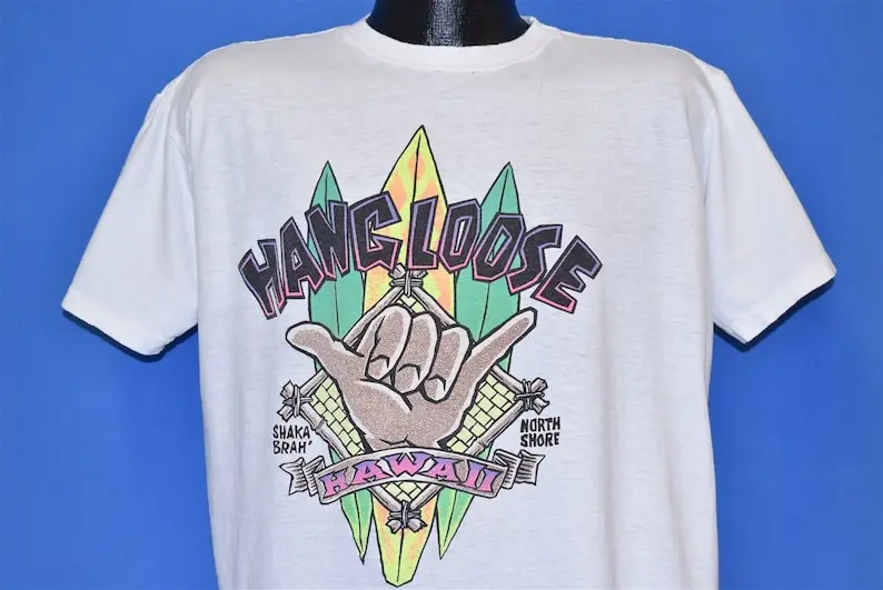 Футболка 90-х годов Hang Loose Hawaii Shaka Brah Surfing North Shore Hand Sign Extra Large