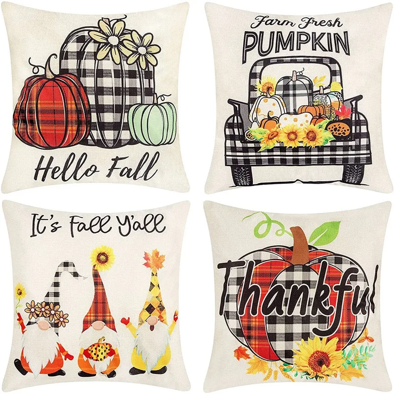 

Наволочки для подушек 18 х18, набор из 4 предметов, Уличные декоративные наволочки для диванных подушек на День Благодарения, Осенний декор дл...