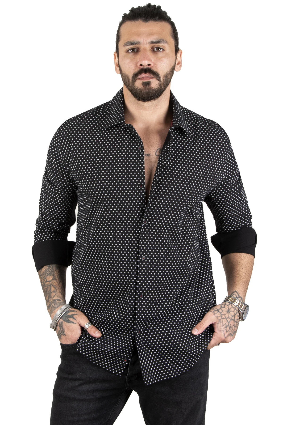 

DeepSEA small floral patterned Slim Fit long sleeve men shirt 2201014