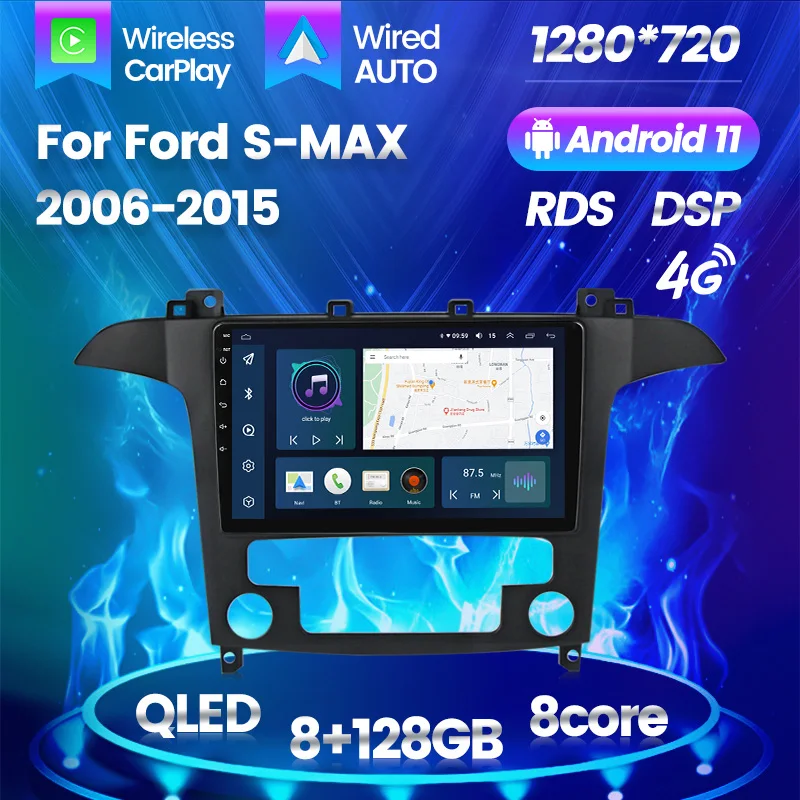 

QLED Автомагнитола с GPS для Ford S-MAX S MAX 1 2006-2015, Android, автомобильный сенсорный экран, стерео навигация, мультимедиа, 8-ядерный, без Dvd