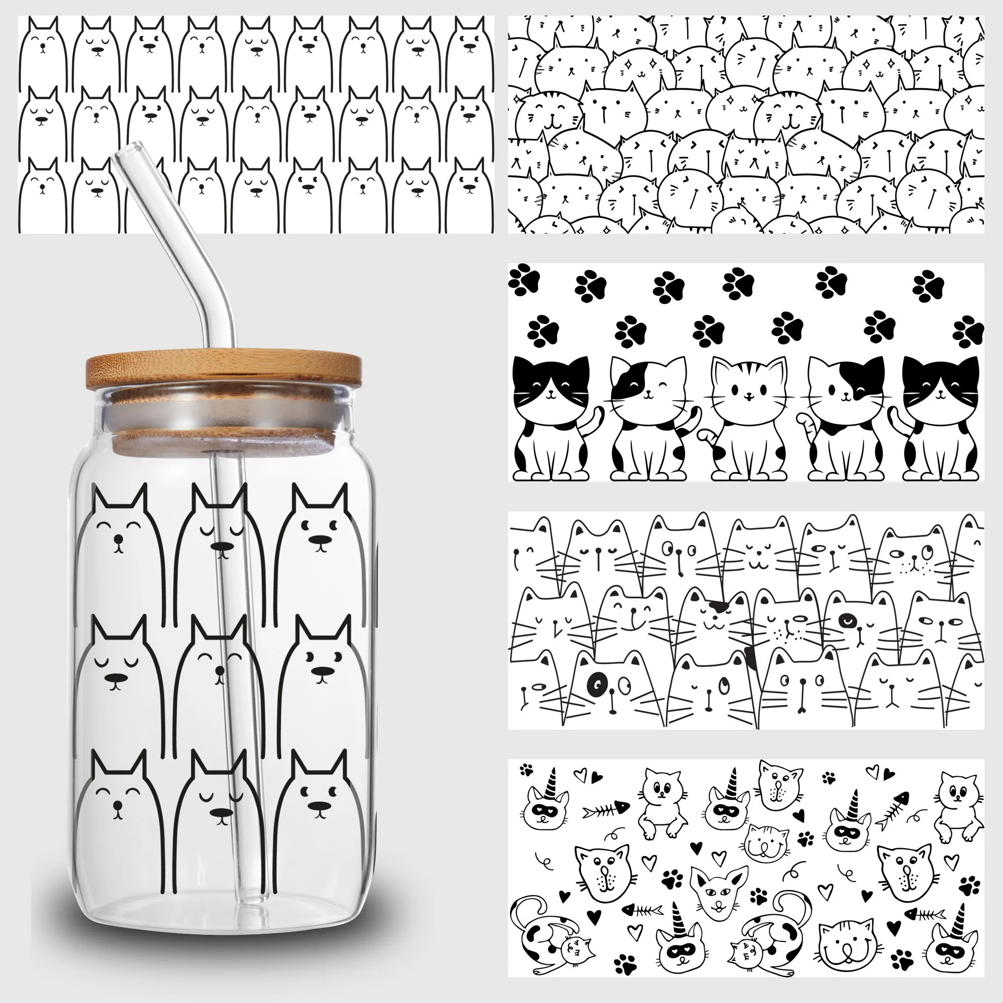 5 Листов УФ-наклейки DTF Дизайн С Мультяшным Котом Стеклянная Переводная Бумага