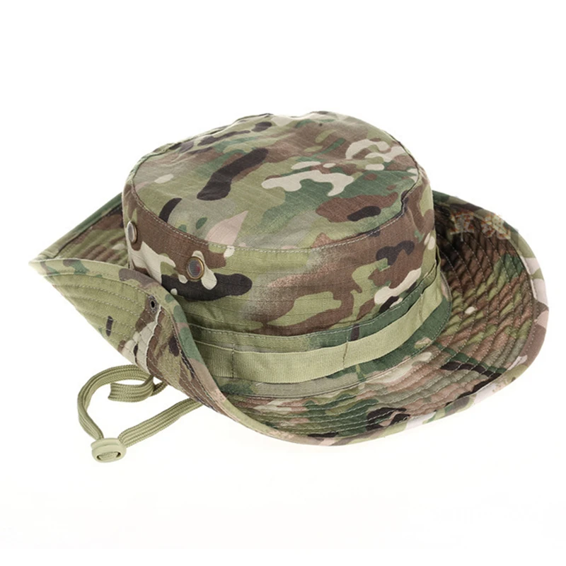 

Outdoor tactical fishing mountaineering Sun protection camouflage cap round rimmed boonie hat