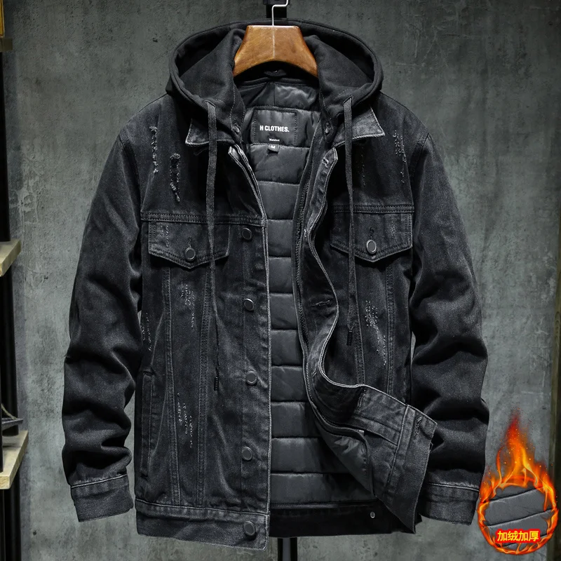 

2022 Men Black/blue Winter Jean Jackets Outerwear Warm Denim Coats New Liner Thicker Winter Wool Large Size m-4xl