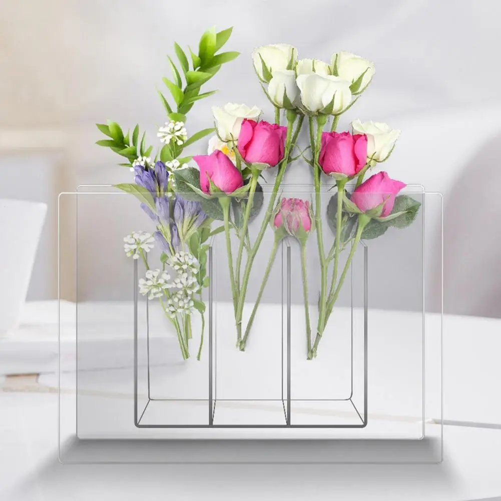 

Flower Vase Fashion Not Easily Broken Acrylic 3 Grids Desktop Floral Vase Plant Holder Office Supply