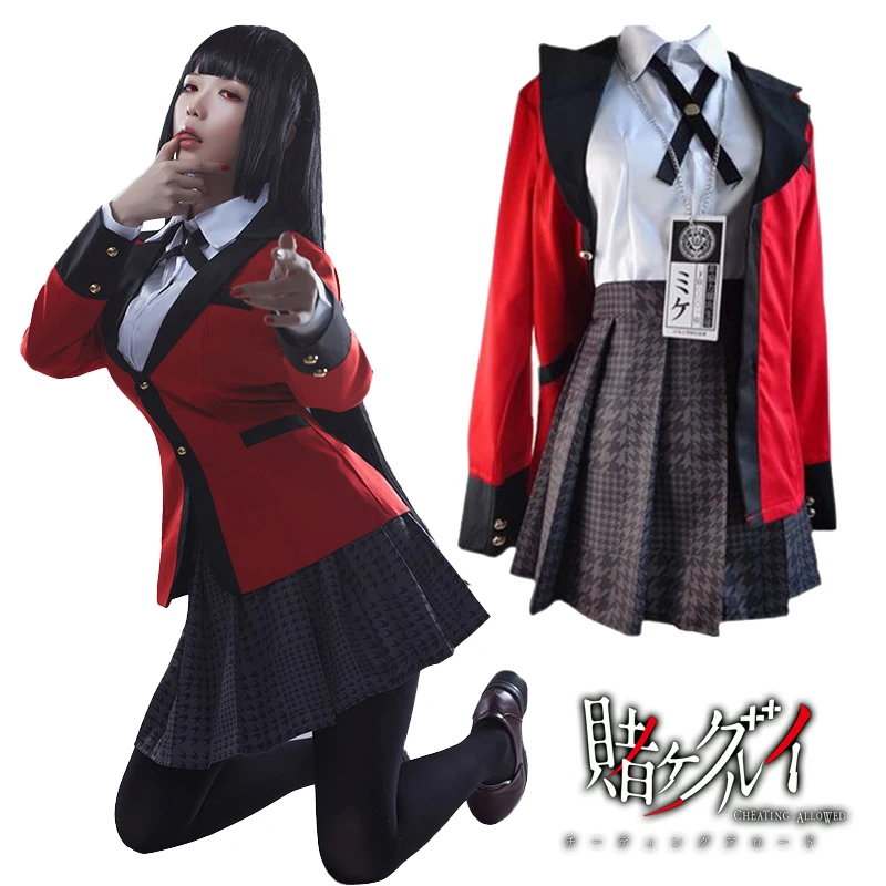 

Костюм для косплея джабами юмеко из аниме «Kakegurui», красная японская школьная форма Jk для девочек, парик для взрослых и детей, костюм на Хэлло...