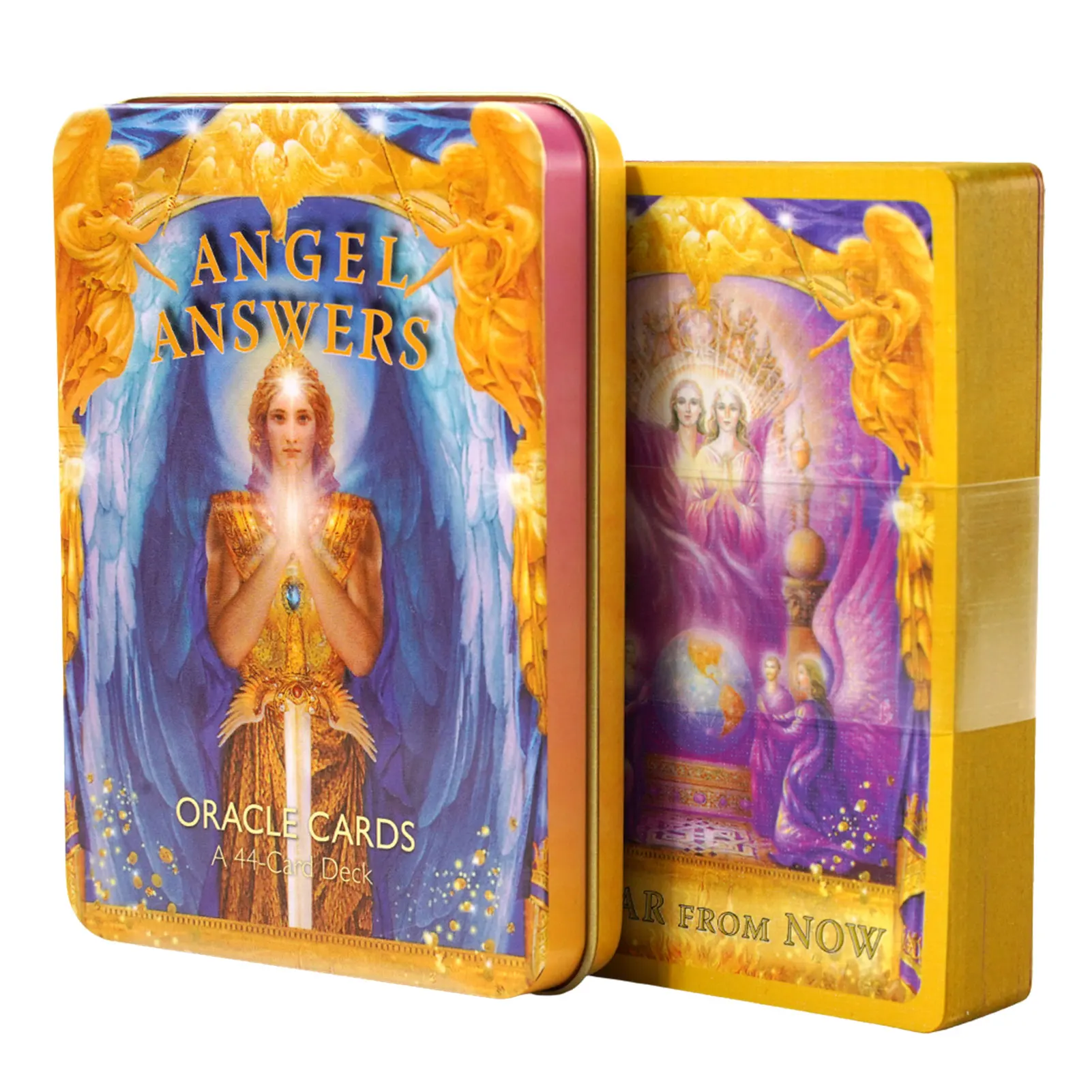Angel Answer Tarot Deck In A Tin Box Gilded Edge For Beginners Fortune Telling Game Card Light Seer'S Oracle 44 Card Deck