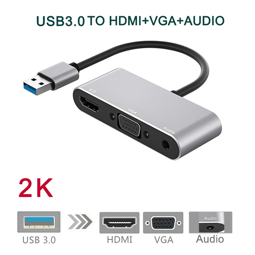 

USB3.0 to HDMI+VGA+3.5 Audio Adapter Cable Dual Ports Support Simultaneous Output Of Video HDMI-Adapter
