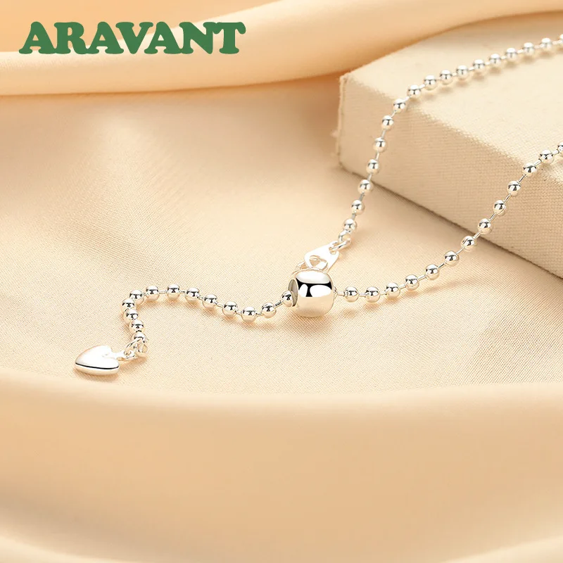 Фото Серебряное колье ARAVANT 925 пробы с позолотой 18K, 2.4 мм, минималистичное, регулируемое, с бусинами и подвеской в виде сердца, для женщин, модные украшения. №4
