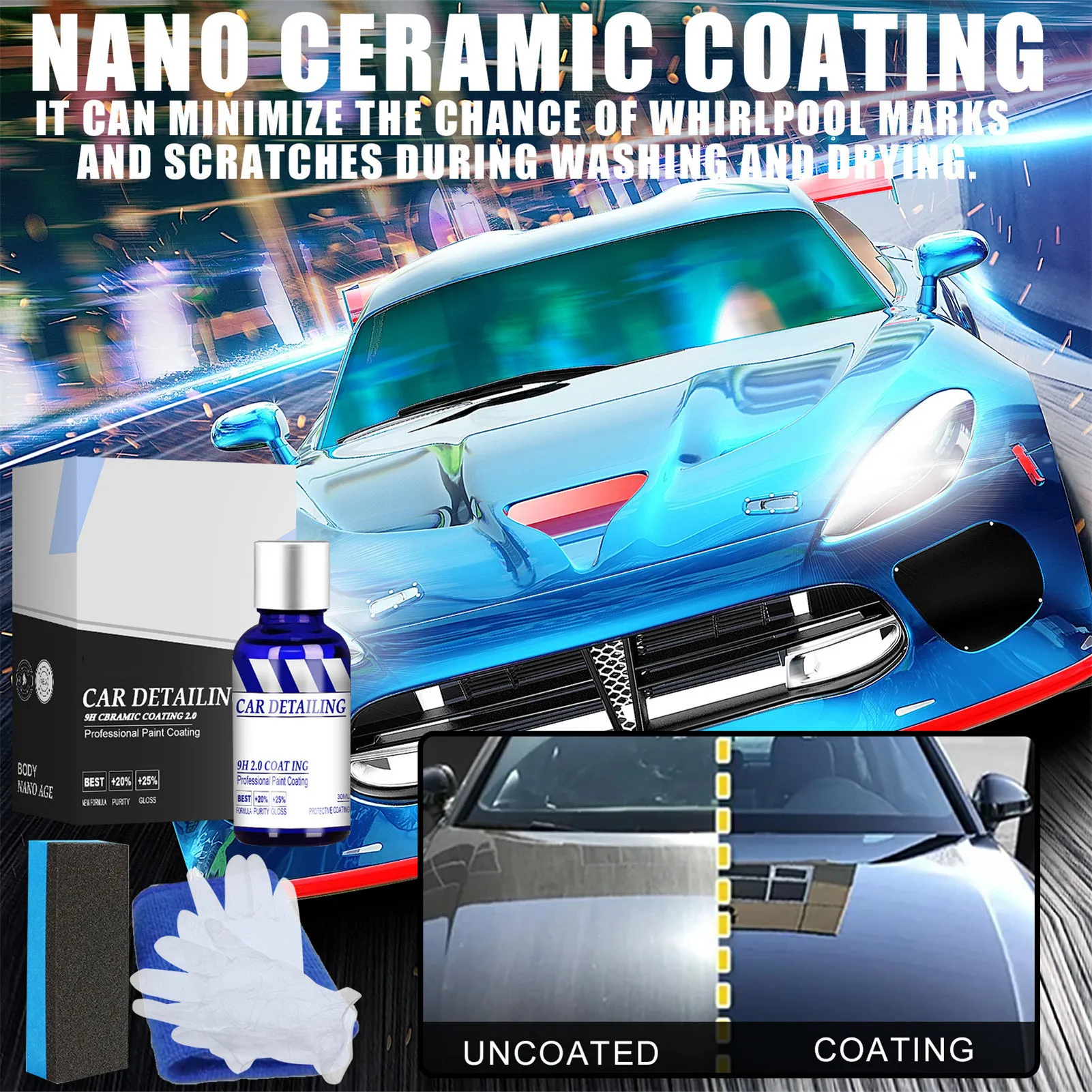 

9H Nano Ceramic Coating Kit Ceramic Scratch Repair Coating Car Paint Sealant Protectant High Gloss Hydrophobic Care Detailing