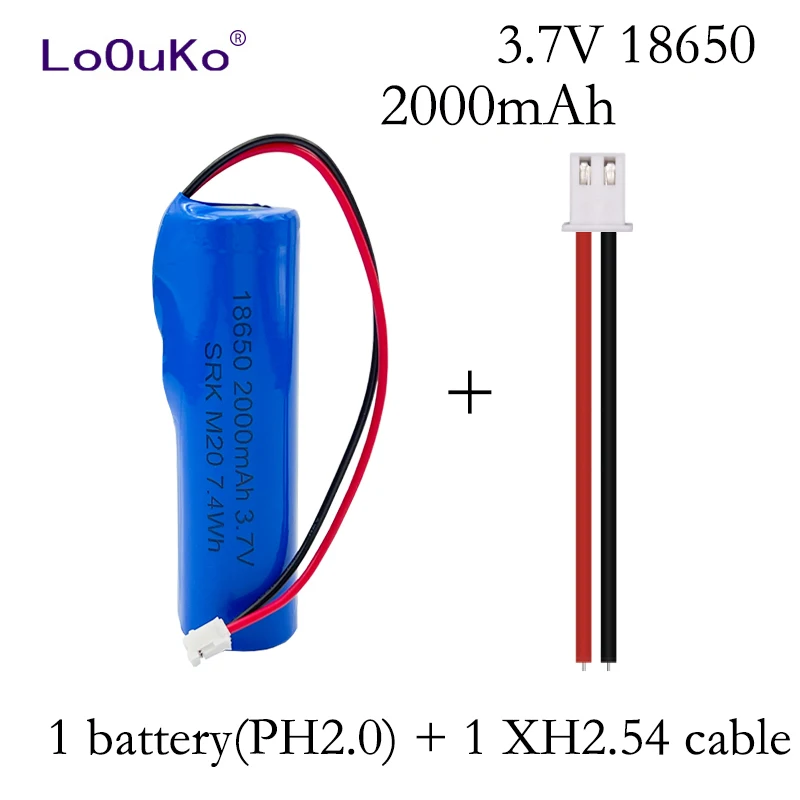 18650 Lithium Lon Rechargeable 3.7V2000mAh Suitable For Toys, Shavers, Power Tools Etc Replacement Battery Socket XH2.54 Cable