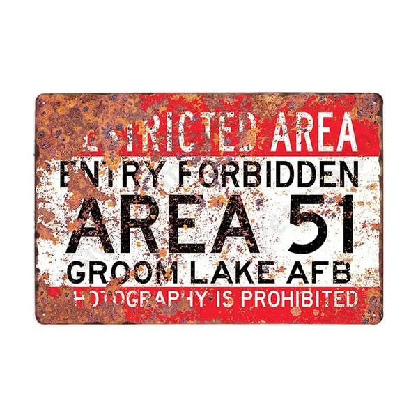 

Carteles De Metal Vintage Area 51 Warning Bar Decor Vintage Metal Sign Wall Art for Garage Pub Cafe Wall Sticker 20*30 CM