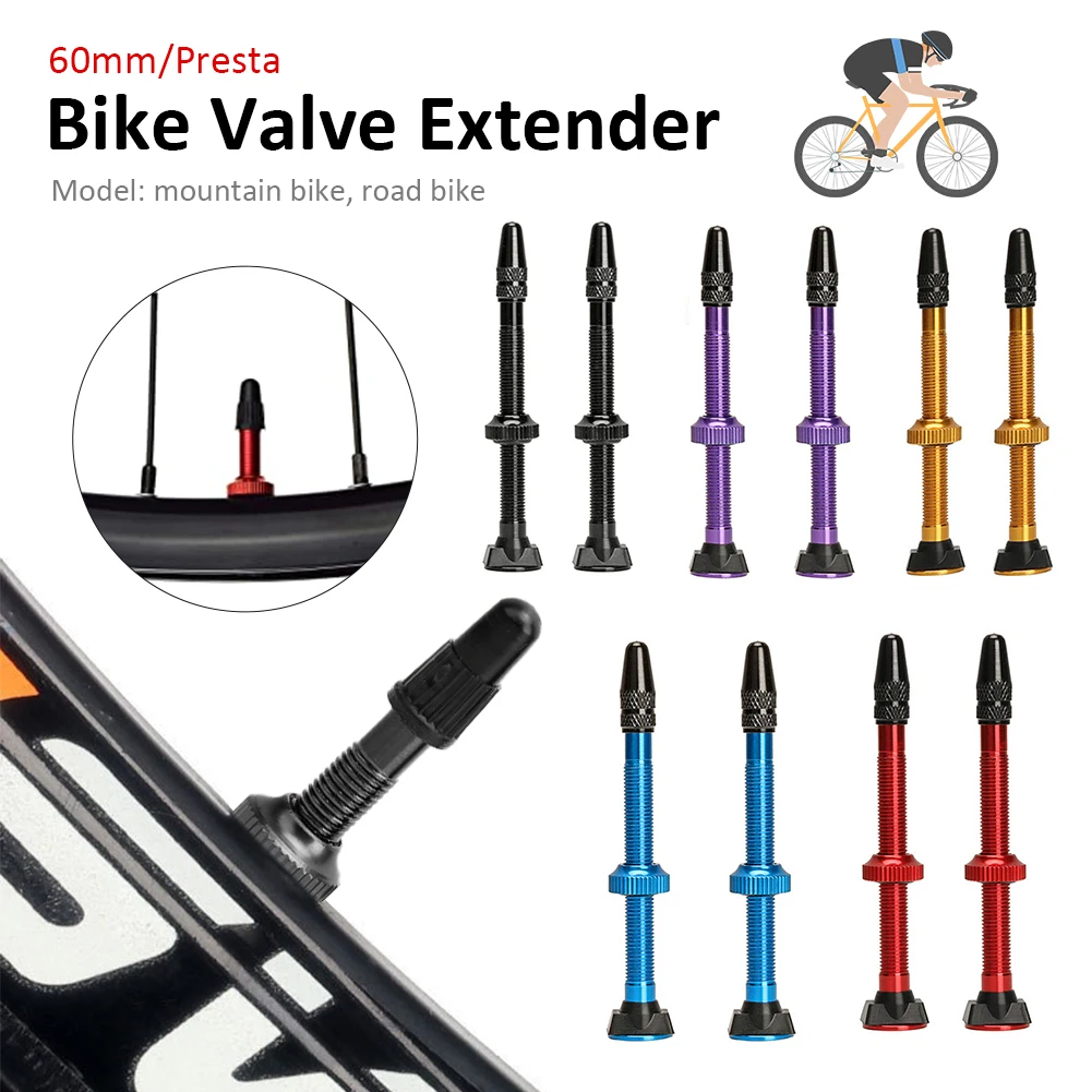 

2pcs Bicycle Tire Presta Valve Extender 60mm Aluminum Alloy Tubeless Tire Valve Extension Kit for Mountain Road Bike Accessories