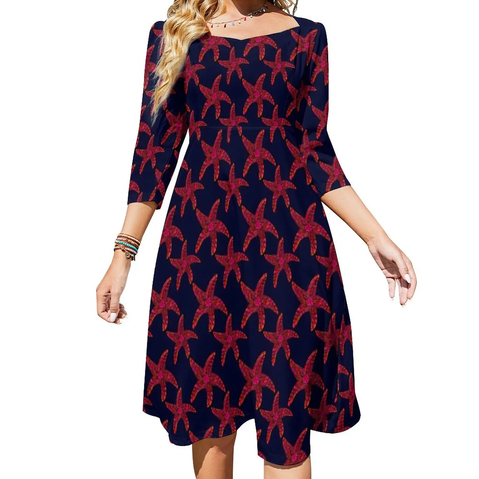 

Red Starfish Style Dress Summer Sexy Cute Animal Retro Dresses Ladies Stylish Oversize Casual Dress Gift
