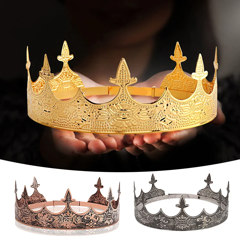 

Baroque Vintage Royal King Crowns Men's King Crown Headdress Beauty Queen Tiaras Prince Retro Palace Crown Performance Props