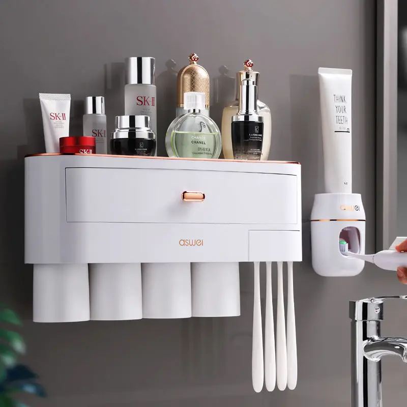 

Light Luxury Magnetic Toothbrush Holder Automatic Toothpaste Squeezer Dispenser Home Bathroom Accessories Set Holder Rack