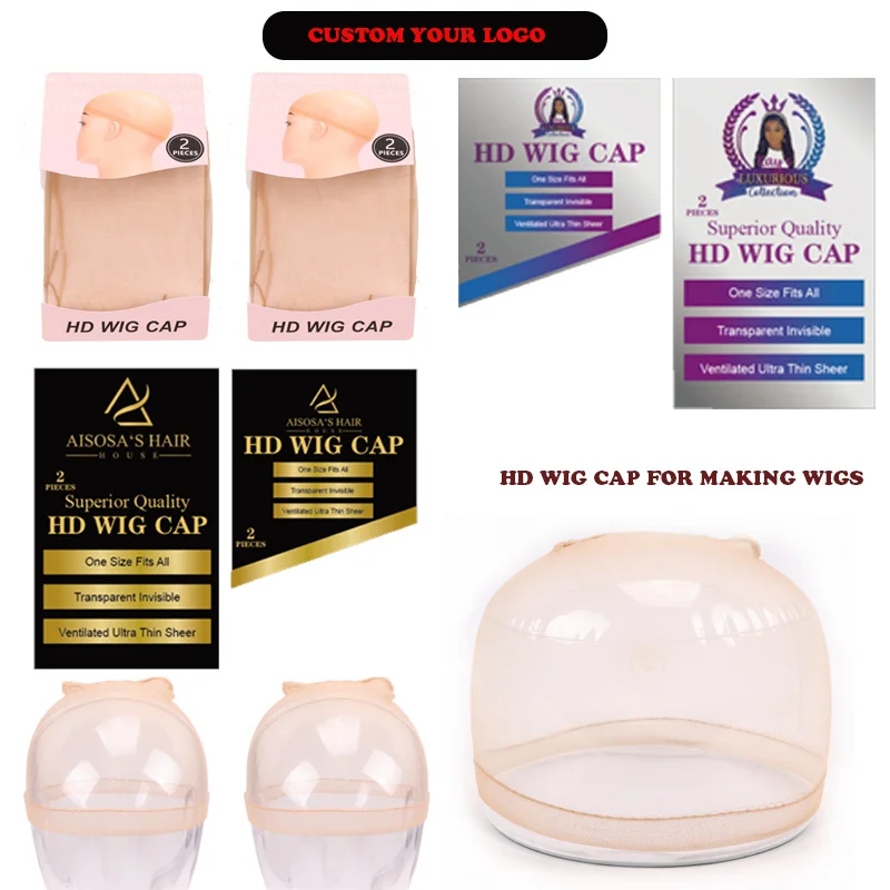 Ultra Thin Stocking Hd Wig Caps With Custom Packaging Transparent Hair Net For Weave Nylon Stretchy Mesh Wig Cap Logo Hd Wig Cap